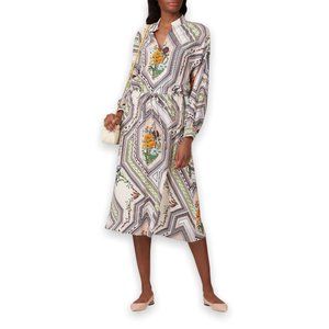 Tory Burch Geometric Floral Midi Printed Dress Ivory Homage NWT Sz L